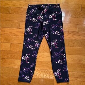 Under Armour Black and Pink Leaf Pattern Leggings